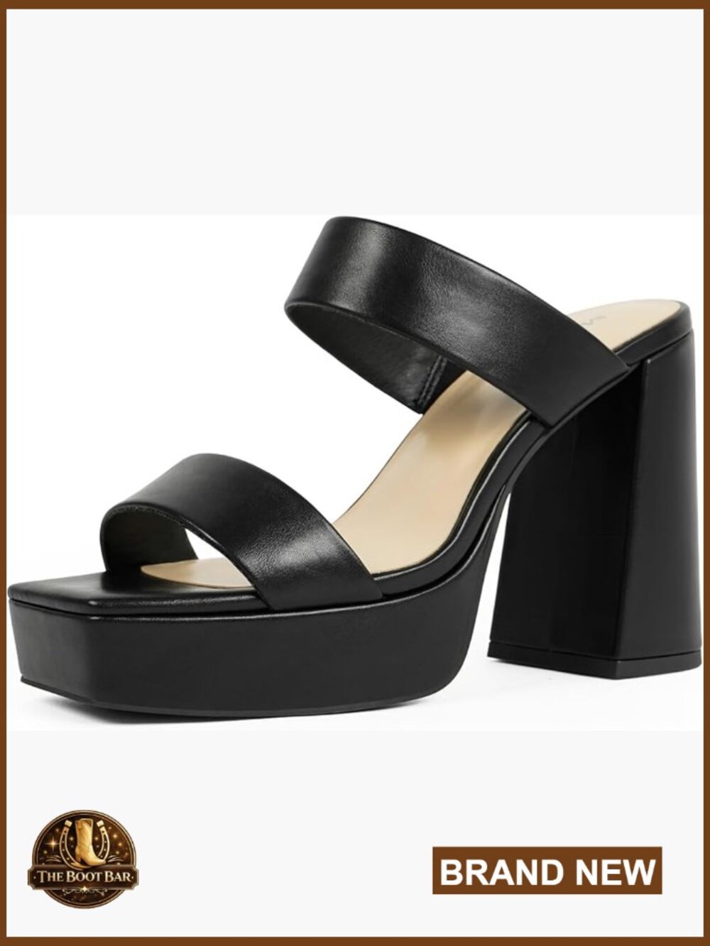 Platform Heels Square Open Toe Chunky Heel Two Strap Slip On Wedding Dress Shoes